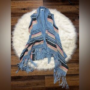 Umgee Open Front Fringe Striped Duster Cardigan size S/M